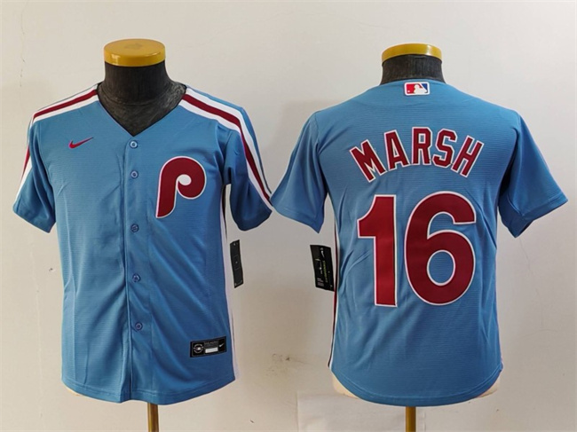 Youth Philadelphia Phillies #16 Brandon Marsh Blue Cool Base Stitched Baseball Jersey